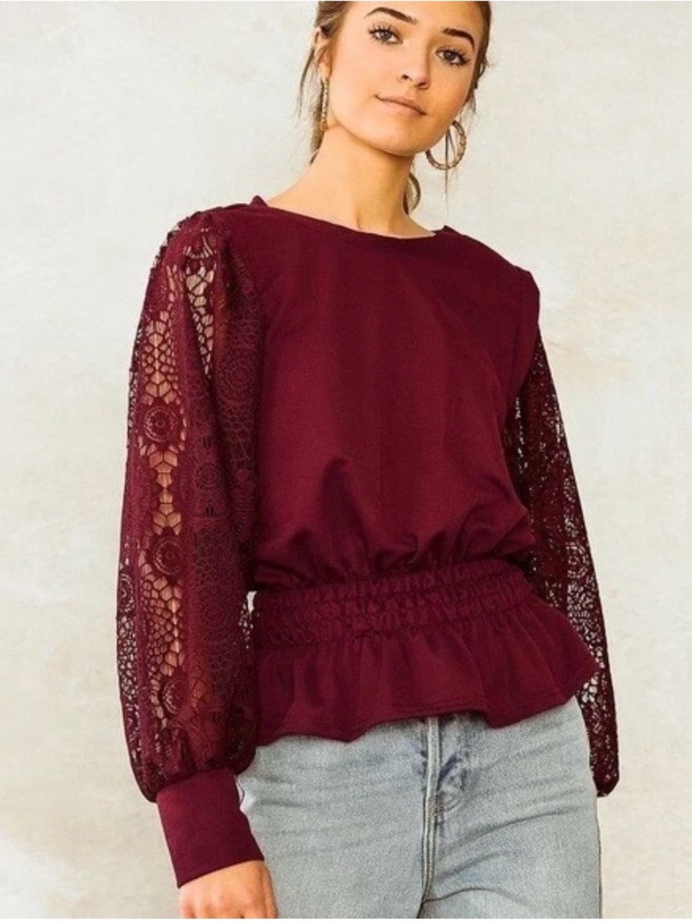 Willow & Root Lace Sleeve Peplum- NWT L